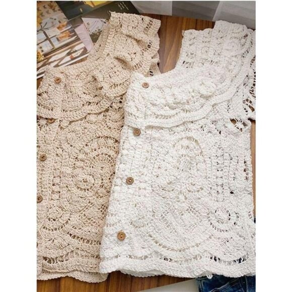 Crochet Lace Button Up Cardigan - Picture 4 of 7